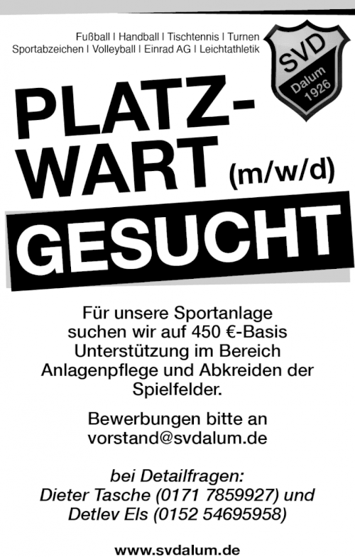 Platzwart gesucht (m/w/d)